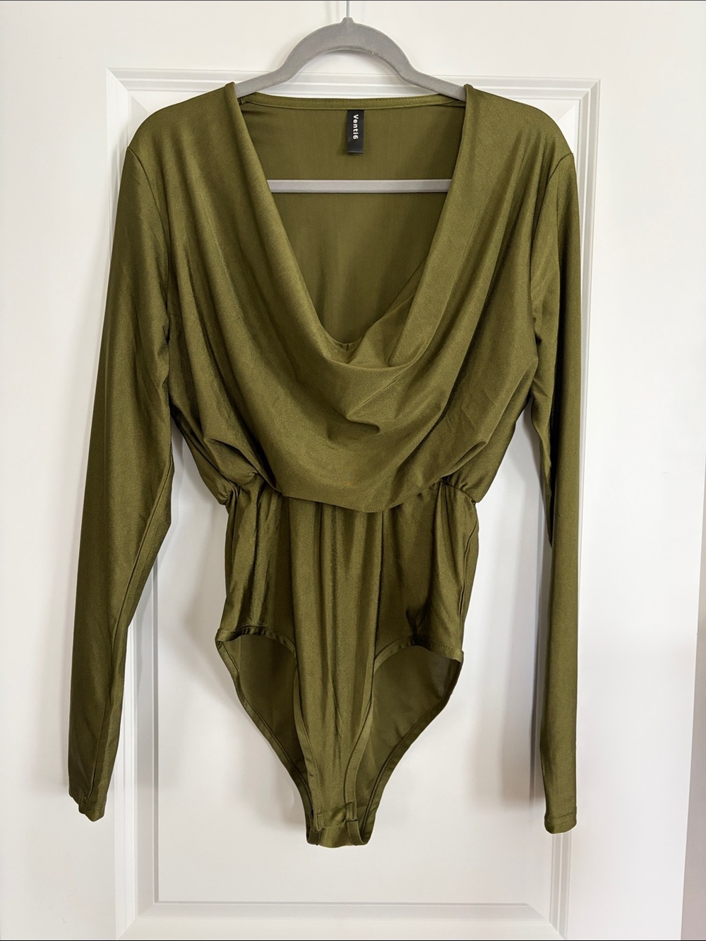Olive Draped Long-Sleeve Bodysuit